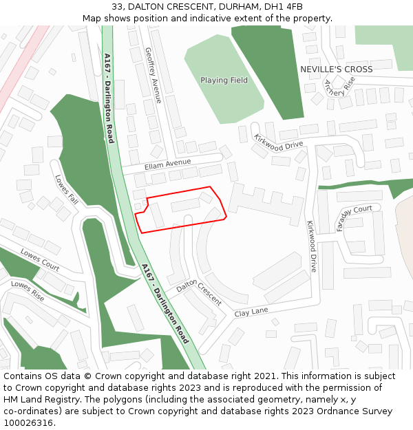33, DALTON CRESCENT, DURHAM, DH1 4FB: Location map and indicative extent of plot