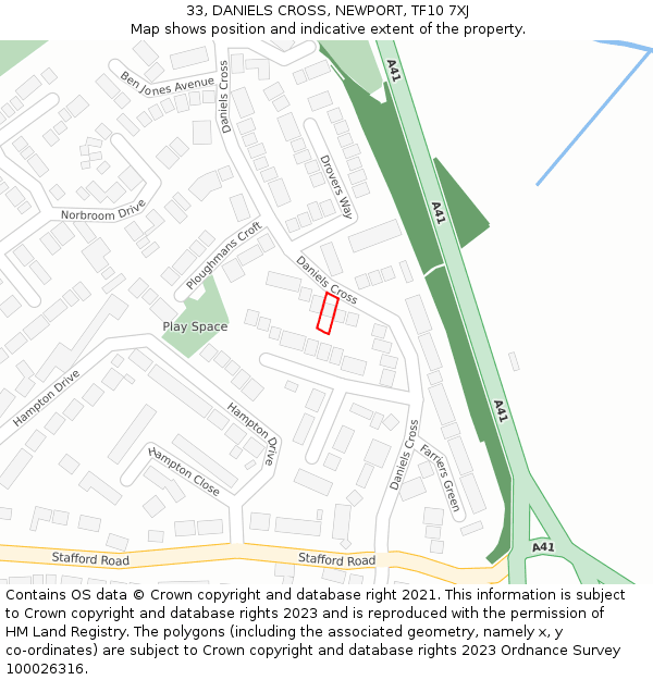 33, DANIELS CROSS, NEWPORT, TF10 7XJ: Location map and indicative extent of plot