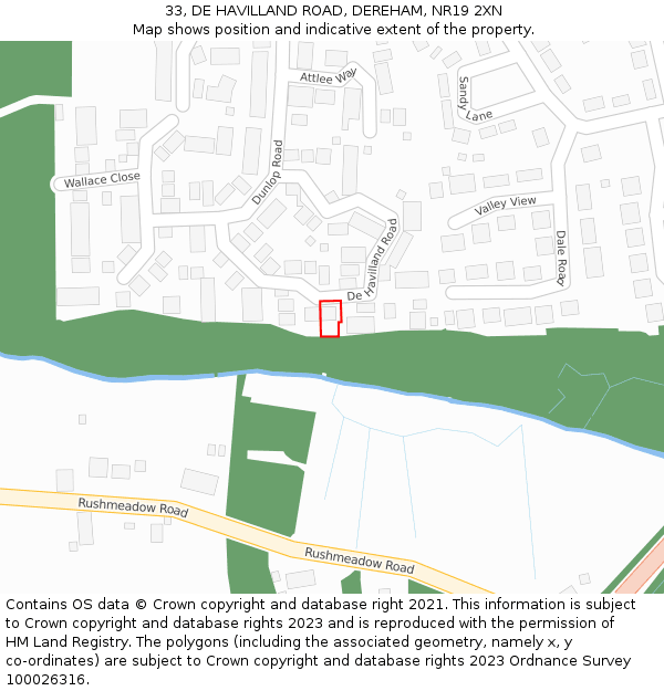 33, DE HAVILLAND ROAD, DEREHAM, NR19 2XN: Location map and indicative extent of plot