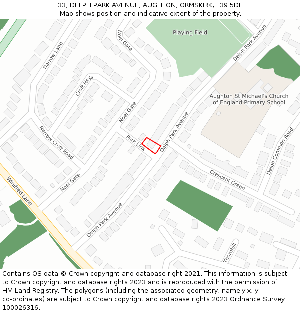 33, DELPH PARK AVENUE, AUGHTON, ORMSKIRK, L39 5DE: Location map and indicative extent of plot