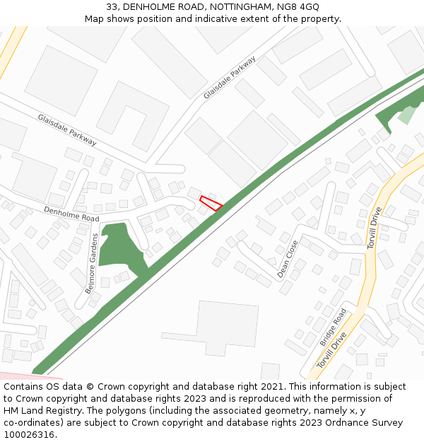 33, DENHOLME ROAD, NOTTINGHAM, NG8 4GQ: Location map and indicative extent of plot