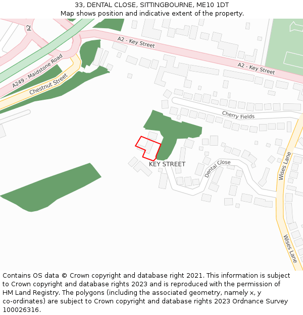 33, DENTAL CLOSE, SITTINGBOURNE, ME10 1DT: Location map and indicative extent of plot