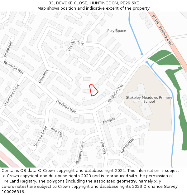 33, DEVOKE CLOSE, HUNTINGDON, PE29 6XE: Location map and indicative extent of plot