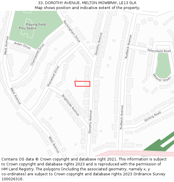 33, DOROTHY AVENUE, MELTON MOWBRAY, LE13 0LA: Location map and indicative extent of plot