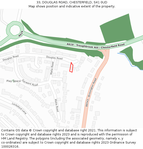 33, DOUGLAS ROAD, CHESTERFIELD, S41 0UD: Location map and indicative extent of plot