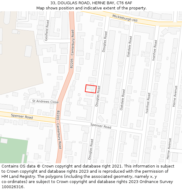 33, DOUGLAS ROAD, HERNE BAY, CT6 6AF: Location map and indicative extent of plot