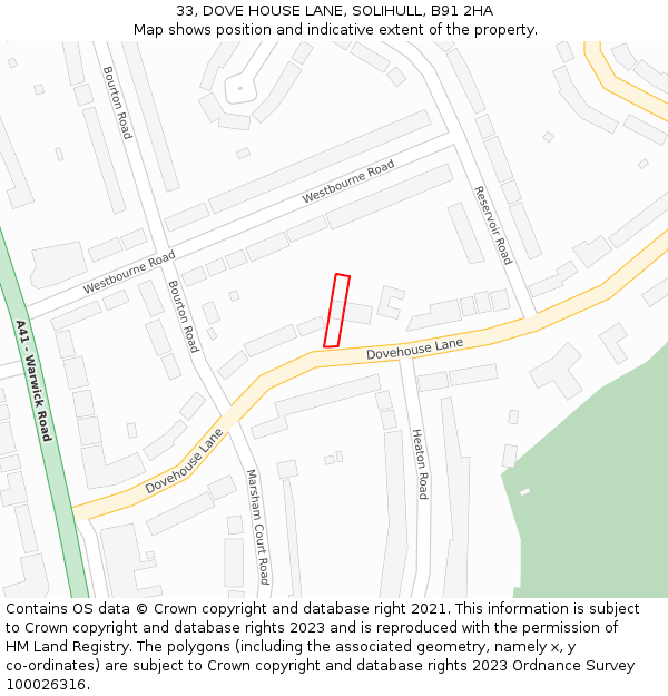 33, DOVE HOUSE LANE, SOLIHULL, B91 2HA: Location map and indicative extent of plot