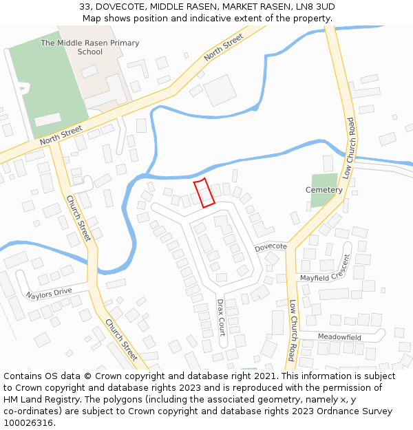 33, DOVECOTE, MIDDLE RASEN, MARKET RASEN, LN8 3UD: Location map and indicative extent of plot