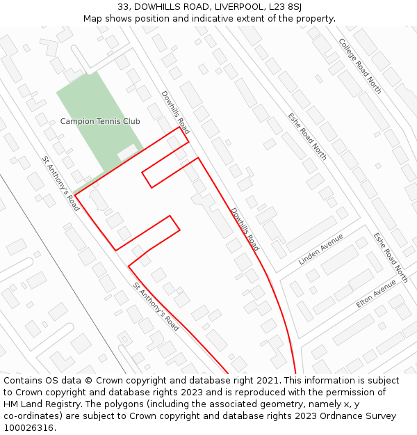 33, DOWHILLS ROAD, LIVERPOOL, L23 8SJ: Location map and indicative extent of plot