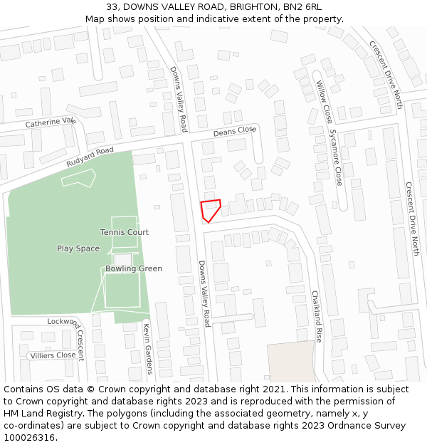33, DOWNS VALLEY ROAD, BRIGHTON, BN2 6RL: Location map and indicative extent of plot