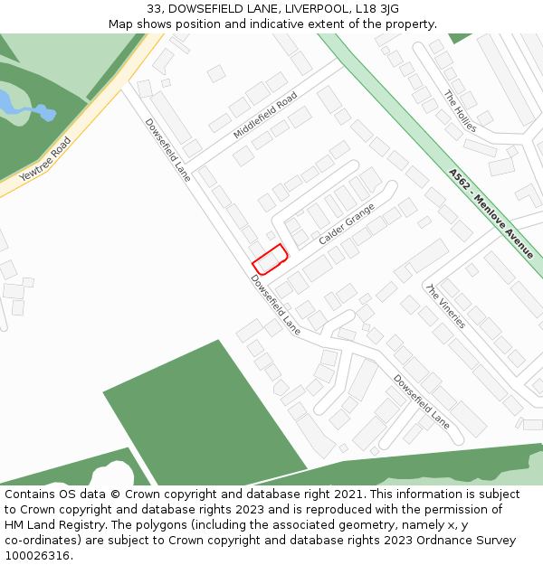 33, DOWSEFIELD LANE, LIVERPOOL, L18 3JG: Location map and indicative extent of plot