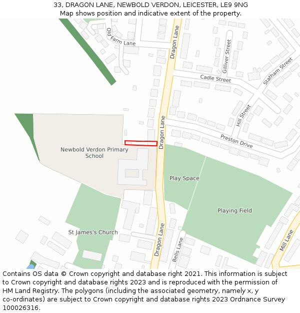33, DRAGON LANE, NEWBOLD VERDON, LEICESTER, LE9 9NG: Location map and indicative extent of plot