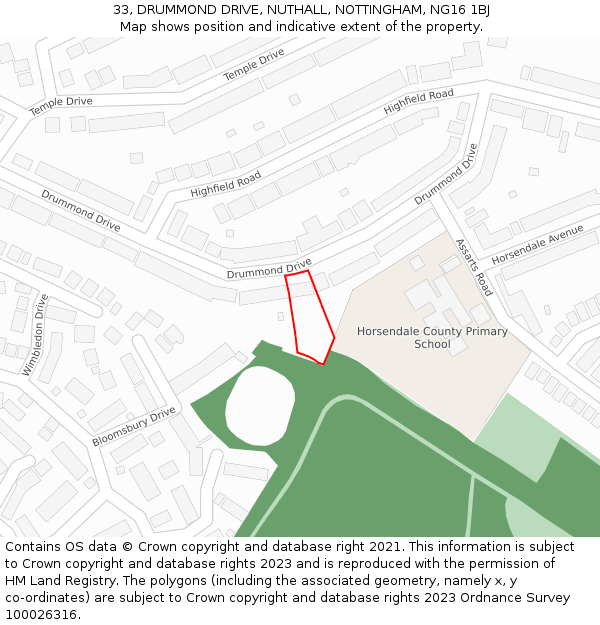 33, DRUMMOND DRIVE, NUTHALL, NOTTINGHAM, NG16 1BJ: Location map and indicative extent of plot