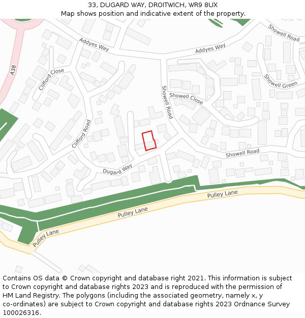 33, DUGARD WAY, DROITWICH, WR9 8UX: Location map and indicative extent of plot