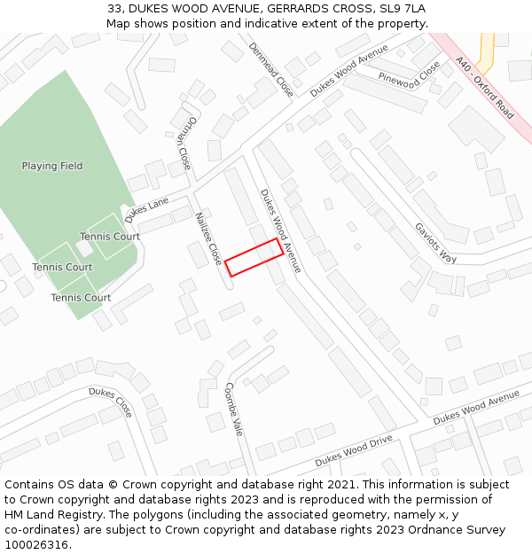 33, DUKES WOOD AVENUE, GERRARDS CROSS, SL9 7LA: Location map and indicative extent of plot