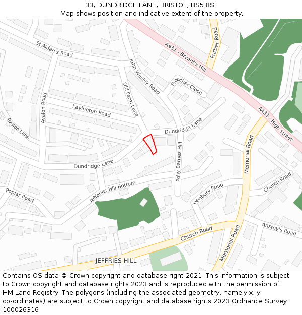 33, DUNDRIDGE LANE, BRISTOL, BS5 8SF: Location map and indicative extent of plot