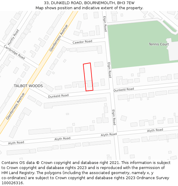 33, DUNKELD ROAD, BOURNEMOUTH, BH3 7EW: Location map and indicative extent of plot