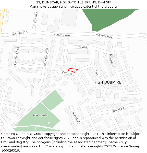 33, DUNSCAR, HOUGHTON LE SPRING, DH4 5FF: Location map and indicative extent of plot