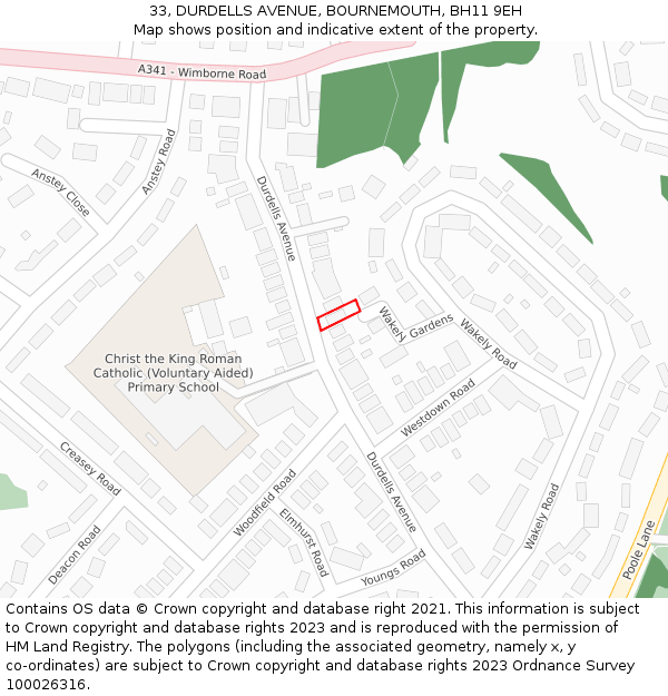 33, DURDELLS AVENUE, BOURNEMOUTH, BH11 9EH: Location map and indicative extent of plot