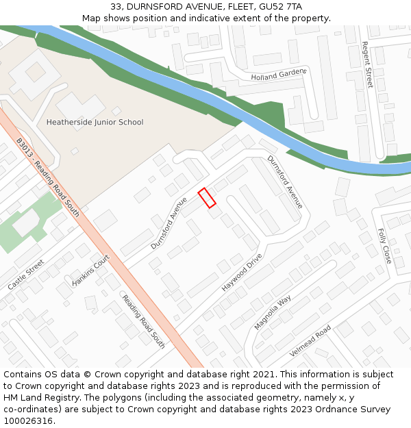 33, DURNSFORD AVENUE, FLEET, GU52 7TA: Location map and indicative extent of plot