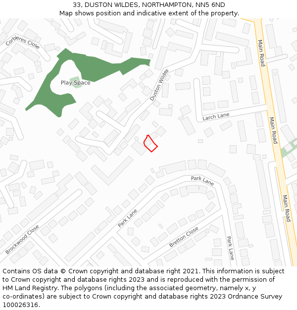 33, DUSTON WILDES, NORTHAMPTON, NN5 6ND: Location map and indicative extent of plot