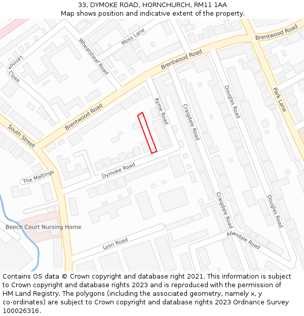 33, DYMOKE ROAD, HORNCHURCH, RM11 1AA: Location map and indicative extent of plot