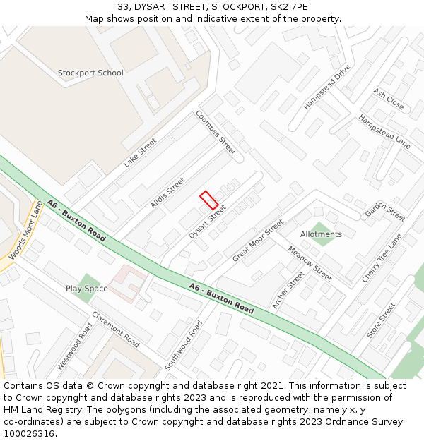 33, DYSART STREET, STOCKPORT, SK2 7PE: Location map and indicative extent of plot