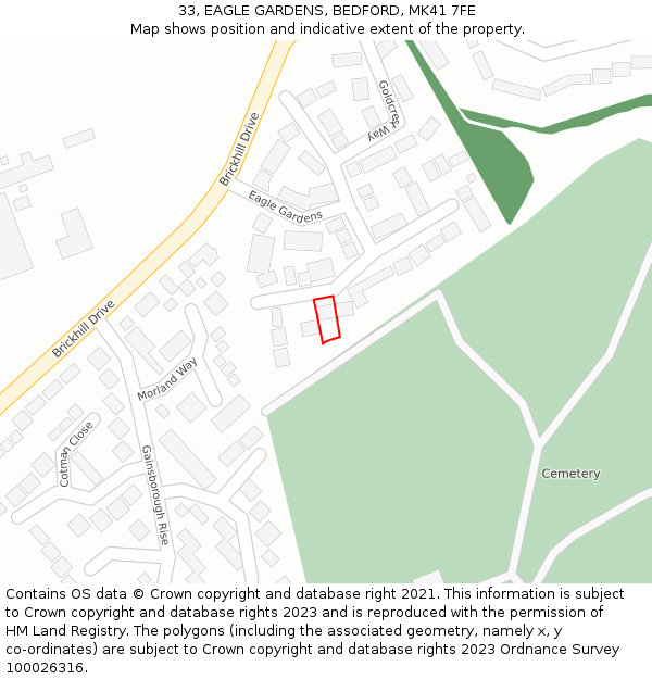 33, EAGLE GARDENS, BEDFORD, MK41 7FE: Location map and indicative extent of plot