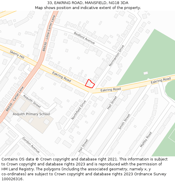 33, EAKRING ROAD, MANSFIELD, NG18 3DA: Location map and indicative extent of plot