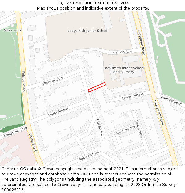 33, EAST AVENUE, EXETER, EX1 2DX: Location map and indicative extent of plot