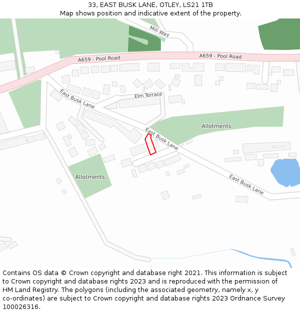 33, EAST BUSK LANE, OTLEY, LS21 1TB: Location map and indicative extent of plot