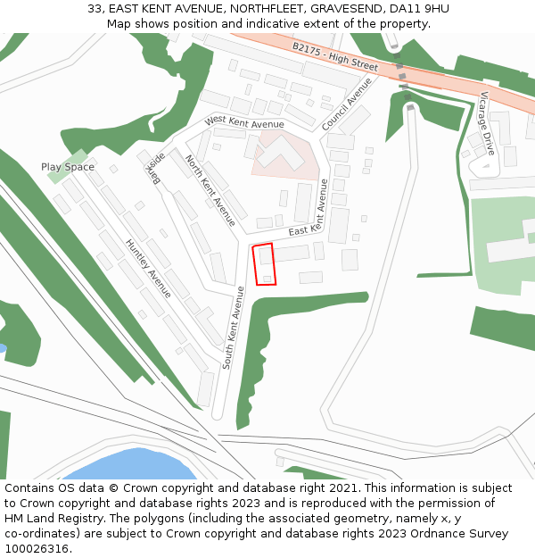 33, EAST KENT AVENUE, NORTHFLEET, GRAVESEND, DA11 9HU: Location map and indicative extent of plot