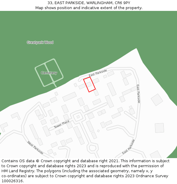 33, EAST PARKSIDE, WARLINGHAM, CR6 9PY: Location map and indicative extent of plot