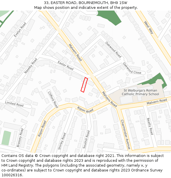 33, EASTER ROAD, BOURNEMOUTH, BH9 1SW: Location map and indicative extent of plot