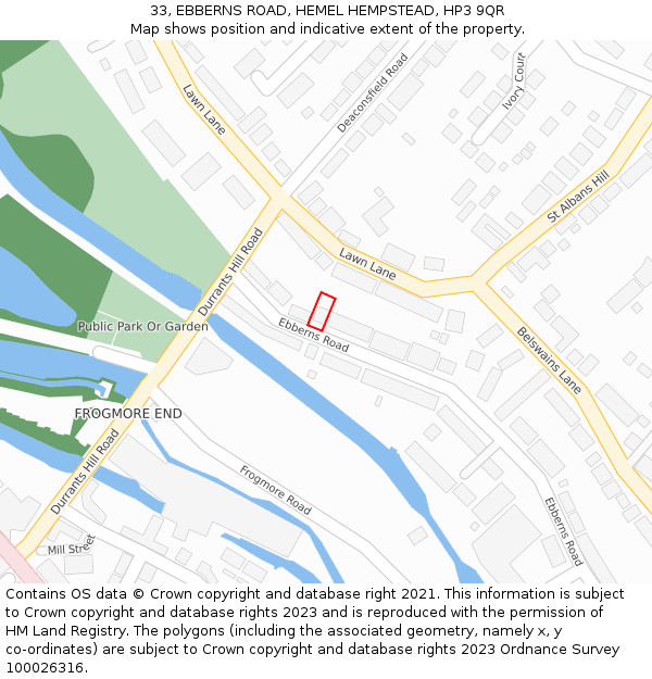 33, EBBERNS ROAD, HEMEL HEMPSTEAD, HP3 9QR: Location map and indicative extent of plot