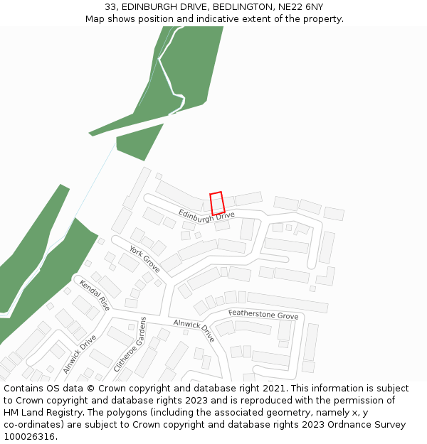 33, EDINBURGH DRIVE, BEDLINGTON, NE22 6NY: Location map and indicative extent of plot