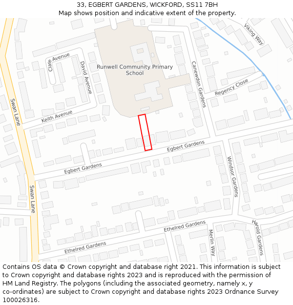 33, EGBERT GARDENS, WICKFORD, SS11 7BH: Location map and indicative extent of plot