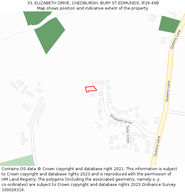 33, ELIZABETH DRIVE, CHEDBURGH, BURY ST EDMUNDS, IP29 4XB: Location map and indicative extent of plot