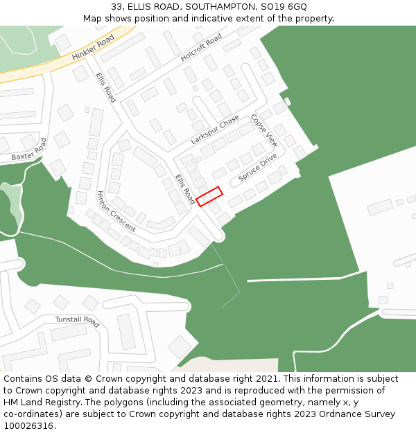 33, ELLIS ROAD, SOUTHAMPTON, SO19 6GQ: Location map and indicative extent of plot