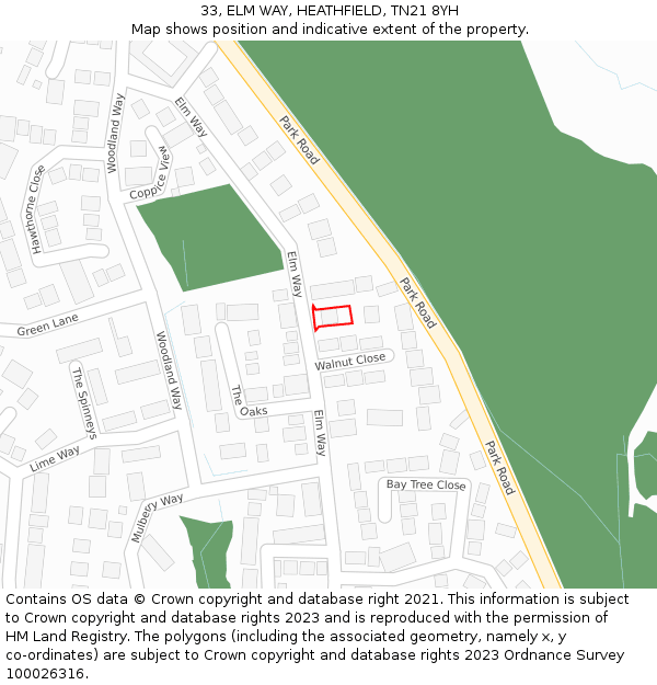 33, ELM WAY, HEATHFIELD, TN21 8YH: Location map and indicative extent of plot