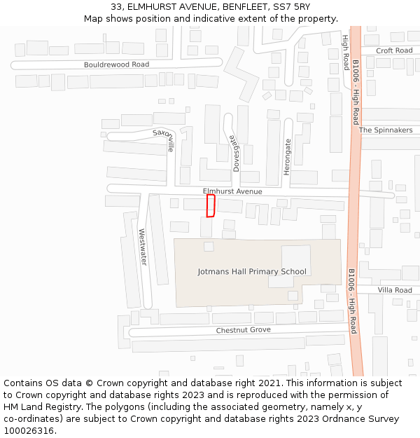 33, ELMHURST AVENUE, BENFLEET, SS7 5RY: Location map and indicative extent of plot