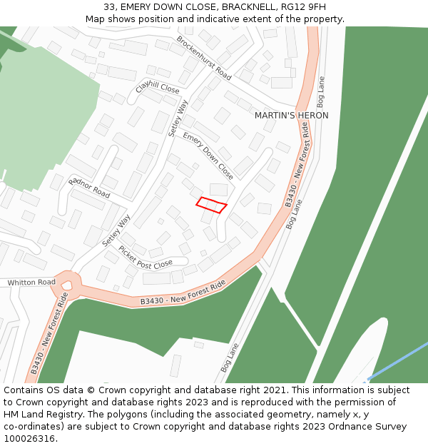 33, EMERY DOWN CLOSE, BRACKNELL, RG12 9FH: Location map and indicative extent of plot