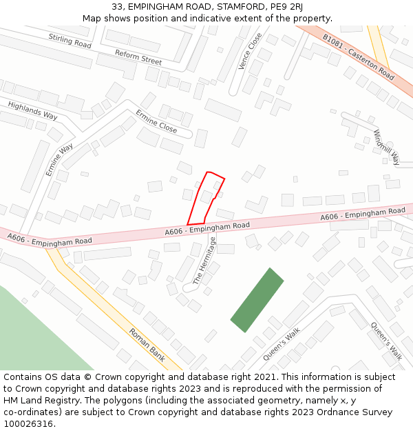 33, EMPINGHAM ROAD, STAMFORD, PE9 2RJ: Location map and indicative extent of plot