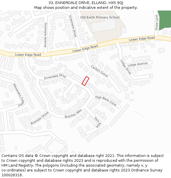 33, ENNERDALE DRIVE, ELLAND, HX5 9QJ: Location map and indicative extent of plot