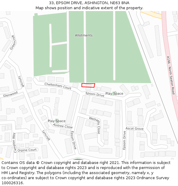 33, EPSOM DRIVE, ASHINGTON, NE63 8NA: Location map and indicative extent of plot