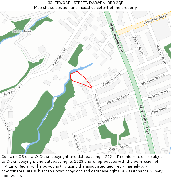 33, EPWORTH STREET, DARWEN, BB3 2QR: Location map and indicative extent of plot