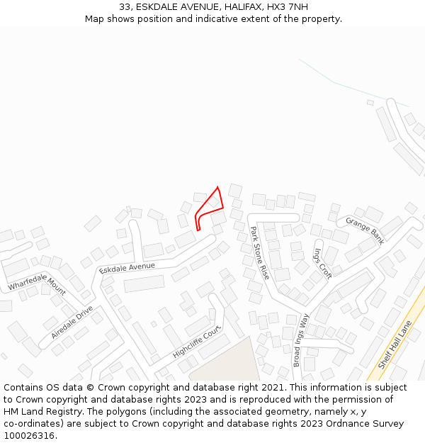 33, ESKDALE AVENUE, HALIFAX, HX3 7NH: Location map and indicative extent of plot