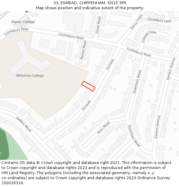 33, ESMEAD, CHIPPENHAM, SN15 3PR: Location map and indicative extent of plot