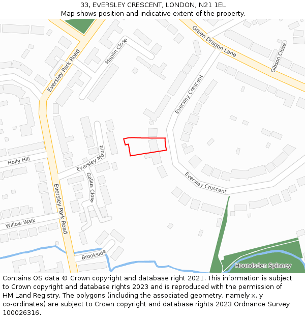 33, EVERSLEY CRESCENT, LONDON, N21 1EL: Location map and indicative extent of plot