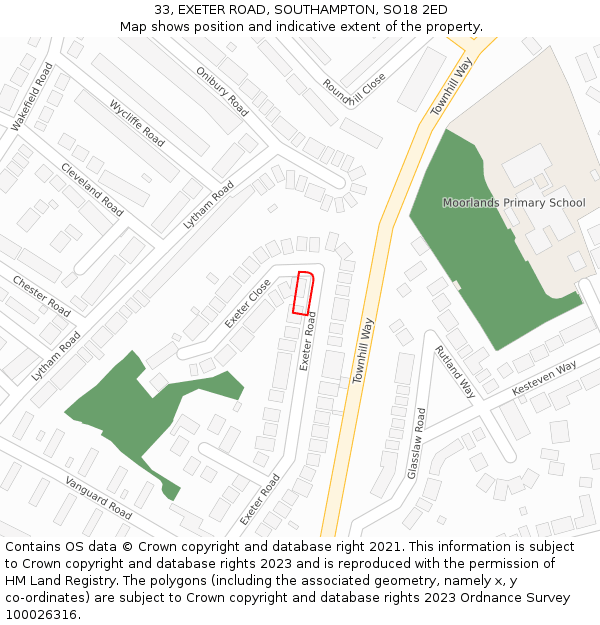 33, EXETER ROAD, SOUTHAMPTON, SO18 2ED: Location map and indicative extent of plot